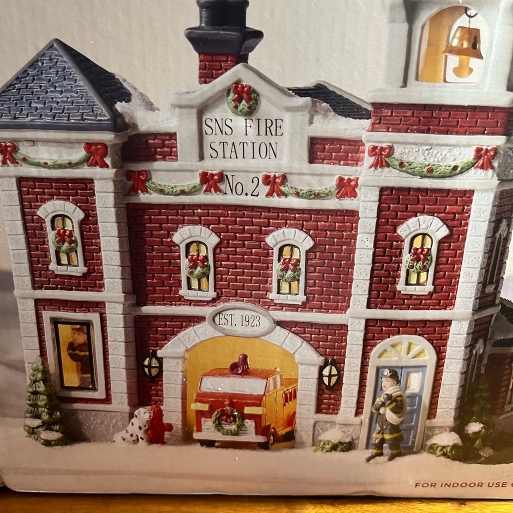 Charming Red Brick Fire Station Holiday Decor works with department 56 pieces